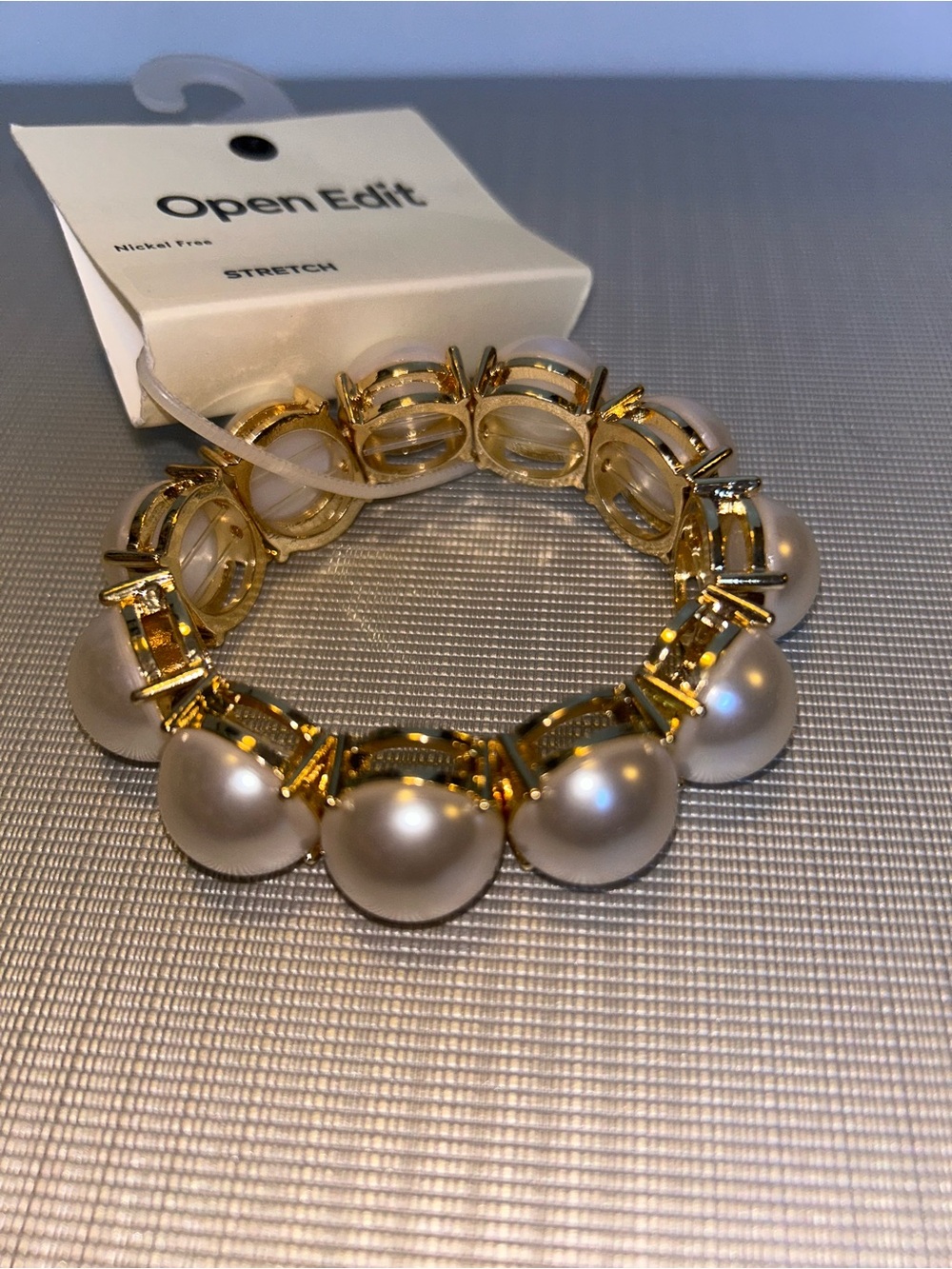 Open edit faux pearl stretch bracelet